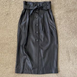 Zara Black Genuine Leather Midi Skirt Sz Small